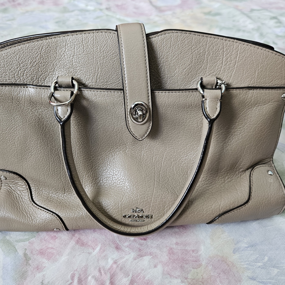 Coach Mercer 30 Taupe Soft Pebble Leather Satchel Handvag Cross Body - Picture 2 of 5
